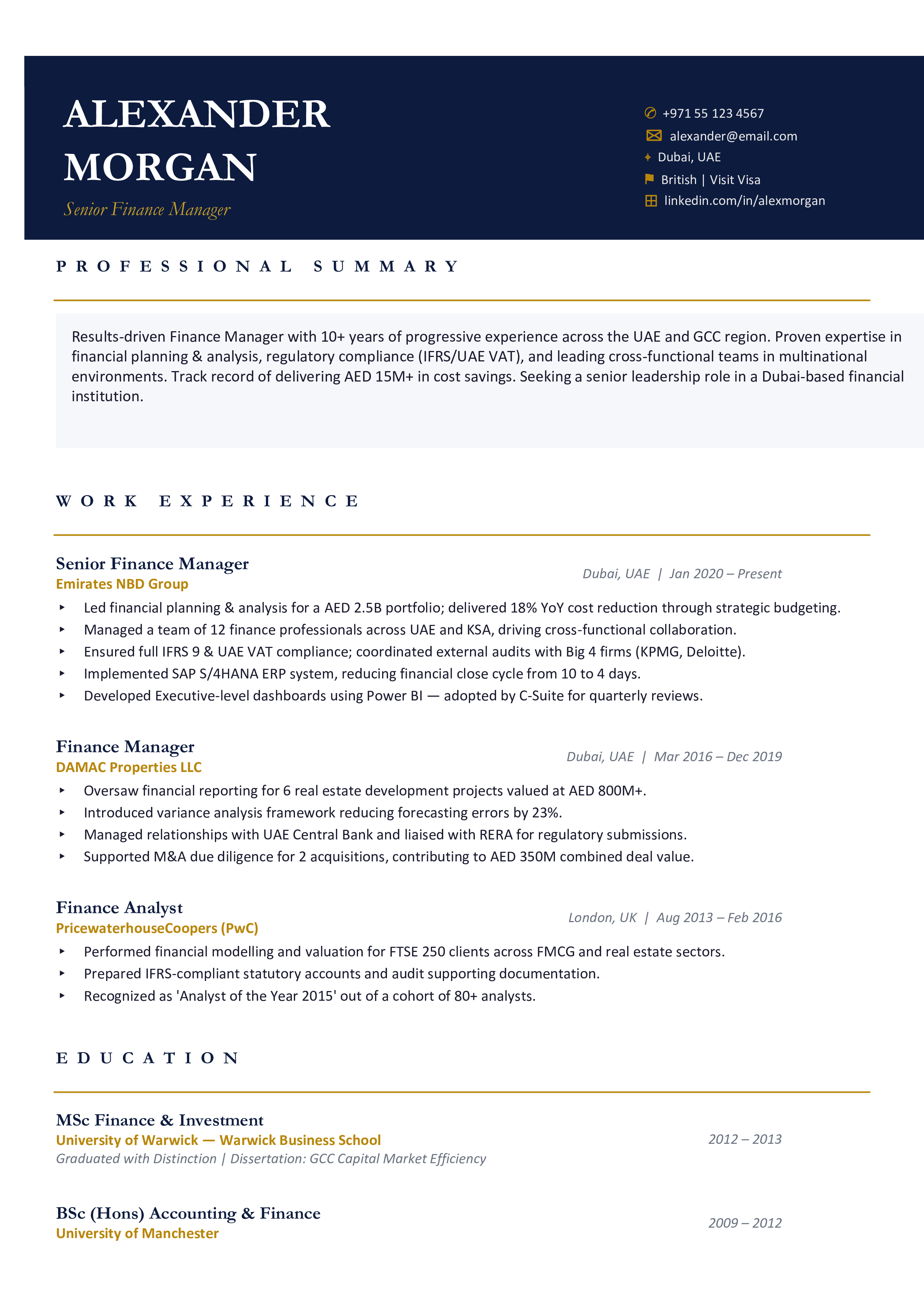 Dubai Premium Resume Template – ATS Friendly Word + PDF